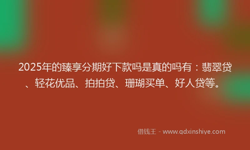 2025年的臻享分期好下款吗是真的吗有：翡翠贷、轻花优品、拍拍贷、珊瑚买单、好人贷等。