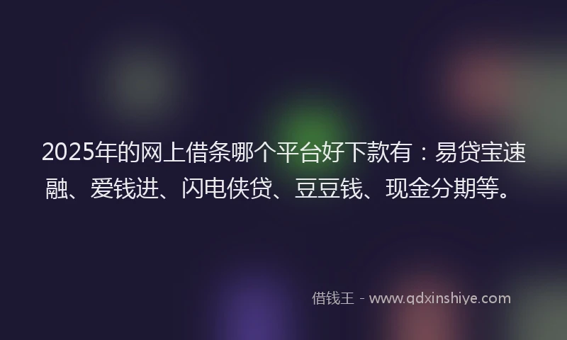 2025年的网上借条哪个平台好下款有：易贷宝速融、爱钱进、闪电侠贷、豆豆钱、现金分期等。