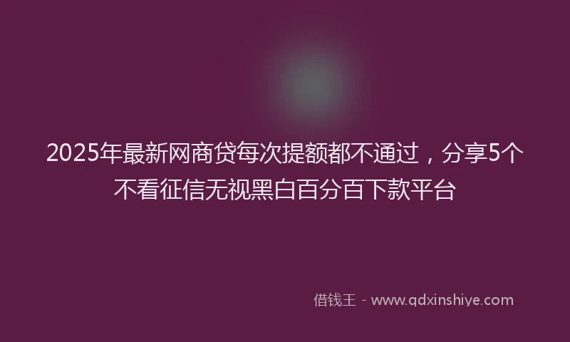 2025年最新网商贷每次提额都不通过，分享5个不看征信无视黑白百分百下款平台