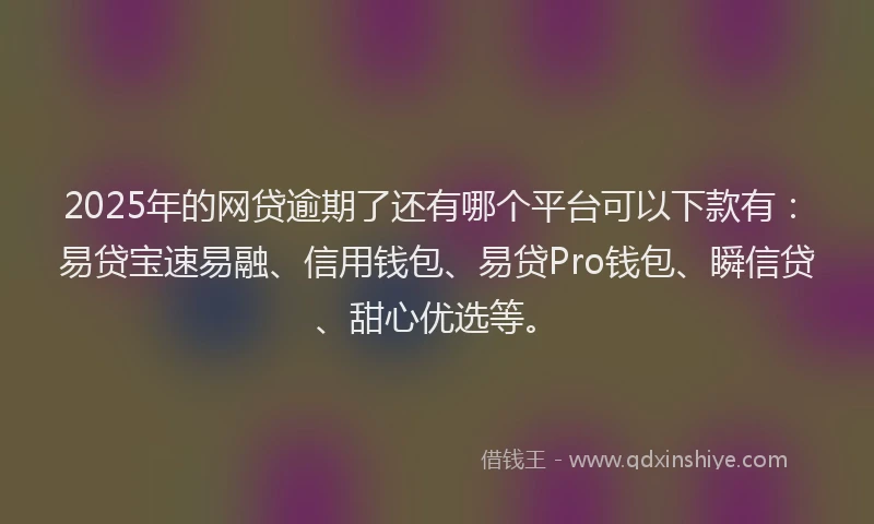 2025年的网贷逾期了还有哪个平台可以下款有：易贷宝速易融、信用钱包、易贷Pro钱包、瞬信贷、甜心优选等。