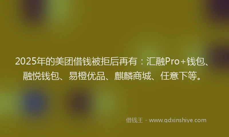 2025年的美团借钱被拒后再有：汇融Pro+钱包、融悦钱包、易橙优品、麒麟商城、任意下等。