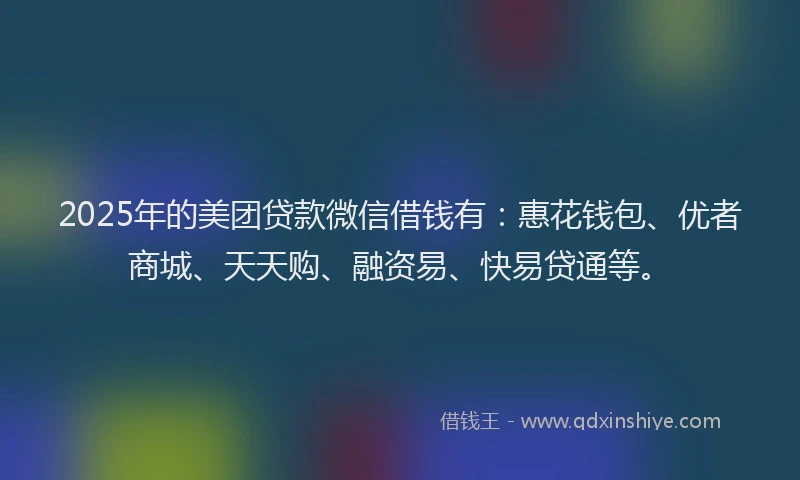 2025年的美团贷款微信借钱有：惠花钱包、优者商城、天天购、融资易、快易贷通等。