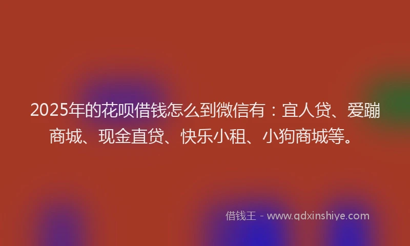 2025年的花呗借钱怎么到微信有：宜人贷、爱蹦商城、现金直贷、快乐小租、小狗商城等。