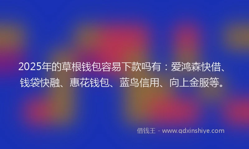 2025年的草根钱包容易下款吗有：爱鸿森快借、钱袋快融、惠花钱包、蓝鸟信用、向上金服等。