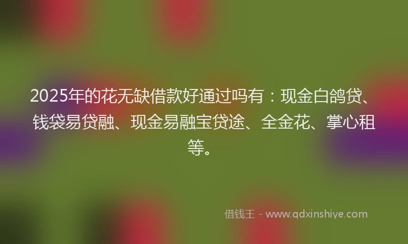 2025年的花无缺借款好通过吗有:现金白鸽贷、钱袋易贷融、现金易融宝贷途、全金花、掌心租等。