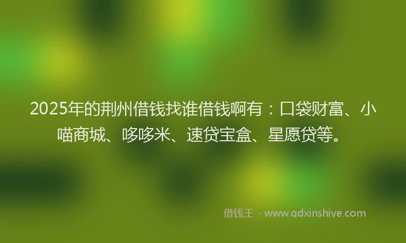 2025年的荆州借钱找谁借钱啊有：口袋财富、小喵商城、哆哆米、速贷宝盒、星愿贷等。