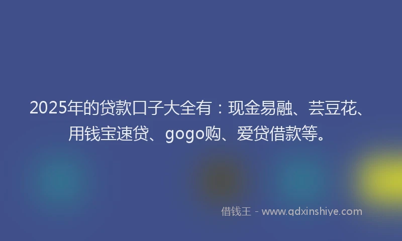 2025年的贷款口子大全有：现金易融、芸豆花、用钱宝速贷、gogo购、爱贷借款等。