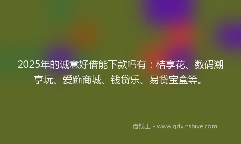 2025年的诚意好借能下款吗有：桔享花、数码潮享玩、爱蹦商城、钱贷乐、易贷宝盒等。