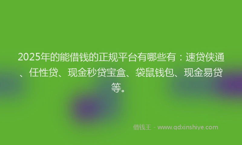 2025年的能借钱的正规平台有哪些有：速贷侠通、任性贷、现金秒贷宝盒、袋鼠钱包、现金易贷等。