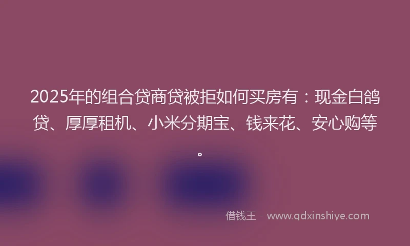 2025年的组合贷商贷被拒如何买房有：现金白鸽贷、厚厚租机、小米分期宝、钱来花、安心购等。