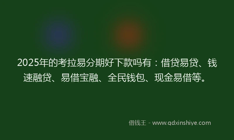 2025年的考拉易分期好下款吗有:借贷易贷、钱速融贷、易借宝融、全民钱包、现金易借等。