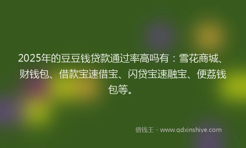 2025年的豆豆钱贷款通过率高吗有：雪花商城、财钱包、借款宝速借宝、闪贷宝速融宝、便荔钱包等。