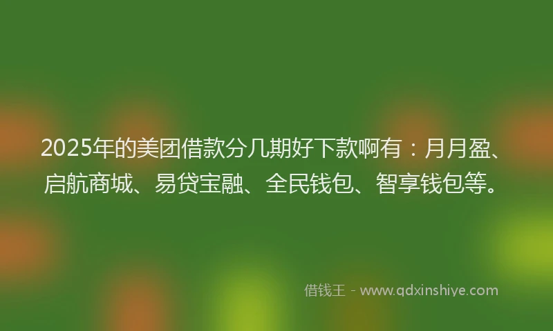 2025年的美团借款分几期好下款啊有：月月盈、启航商城、易贷宝融、全民钱包、智享钱包等。