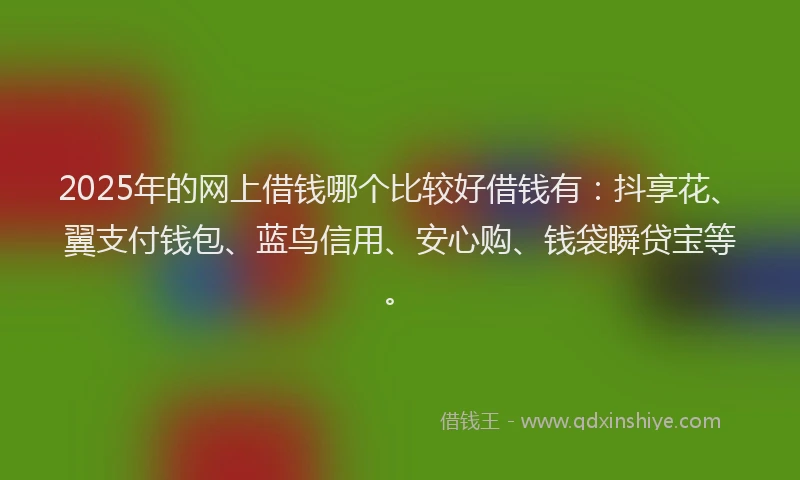2025年的网上借钱哪个比较好借钱有：抖享花、翼支付钱包、蓝鸟信用、安心购、钱袋瞬贷宝等。