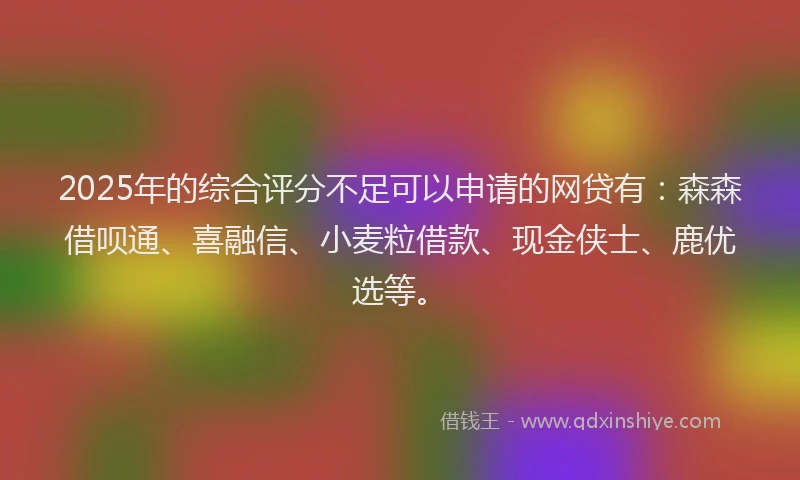 2025年的综合评分不足可以申请的网贷有：森森借呗通、喜融信、小麦粒借款、现金侠士、鹿优选等。