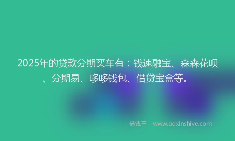 2025年的贷款分期买车有：钱速融宝、森森花呗、分期易、哆哆钱包、借贷宝盒等。