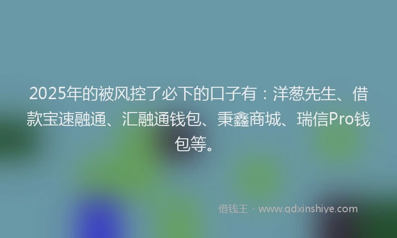 2025年的被风控了必下的口子有：洋葱先生、借款宝速融通、汇融通钱包、秉鑫商城、瑞信Pro钱包等。