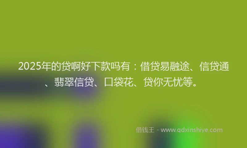 2025年的贷啊好下款吗有：借贷易融途、信贷通、翡翠信贷、口袋花、贷你无忧等。