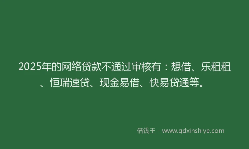 2025年的网络贷款不通过审核有：想借、乐租租、恒瑞速贷、现金易借、快易贷通等。