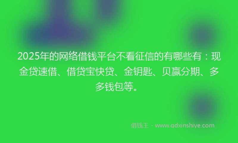 2025年的网络借钱平台不看征信的有哪些有：现金贷速借、借贷宝快贷、金钥匙、贝赢分期、多多钱包等。