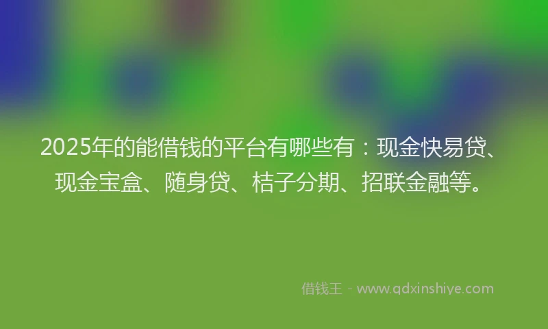 2025年的能借钱的平台有哪些有：现金快易贷、现金宝盒、随身贷、桔子分期、招联金融等。