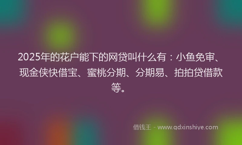 2025年的花户能下的网贷叫什么有:小鱼免审、现金侠快借宝、蜜桃分期、分期易、拍拍贷借款等。
