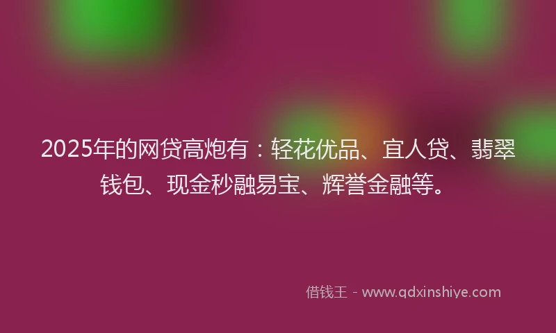 2025年的网贷高炮有：轻花优品、宜人贷、翡翠钱包、现金秒融易宝、辉誉金融等。