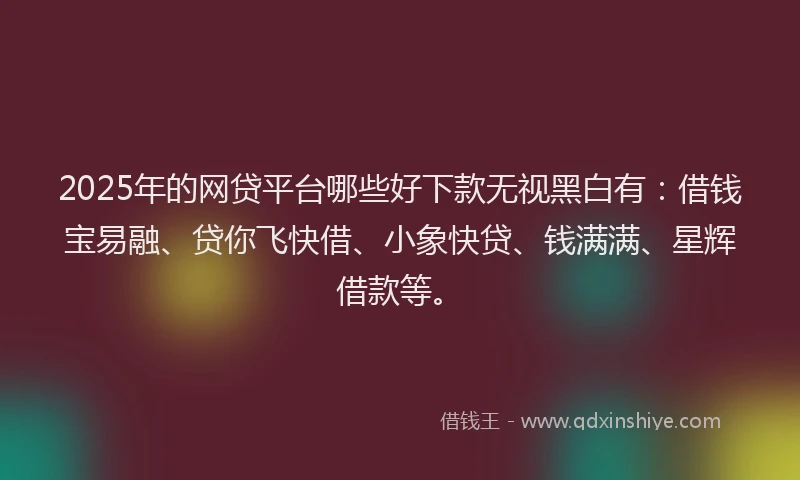 2025年的网贷平台哪些好下款无视黑白有：借钱宝易融、贷你飞快借、小象快贷、钱满满、星辉借款等。