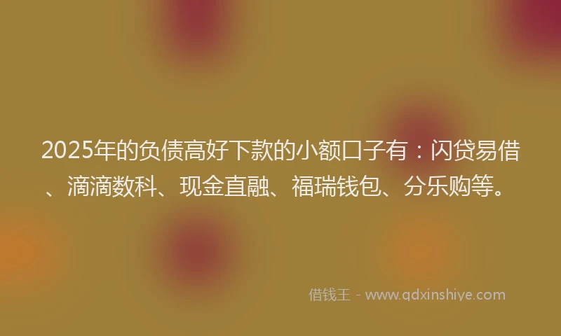 2025年的负债高好下款的小额口子有：闪贷易借、滴滴数科、现金直融、福瑞钱包、分乐购等。
