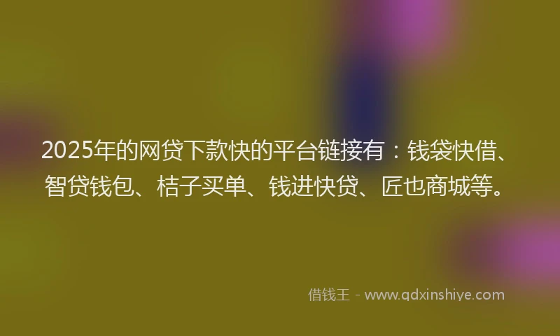 2025年的网贷下款快的平台链接有：钱袋快借、智贷钱包、桔子买单、钱进快贷、匠也商城等。