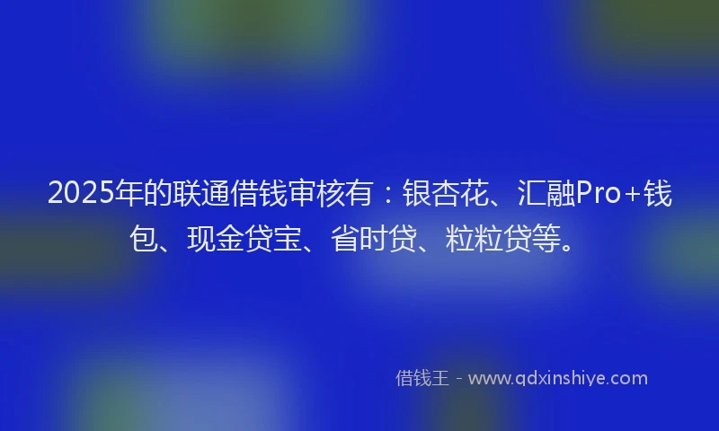 2025年的联通借钱审核有：银杏花、汇融Pro+钱包、现金贷宝、省时贷、粒粒贷等。