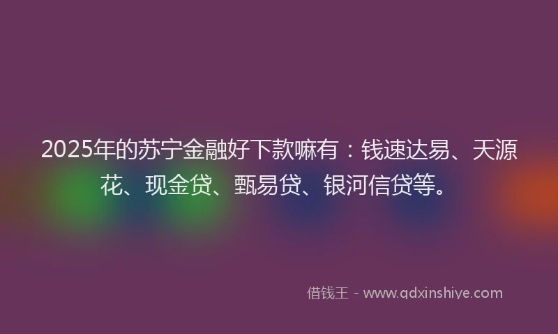 2025年的苏宁金融好下款嘛有：钱速达易、天源花、现金贷、甄易贷、银河信贷等。
