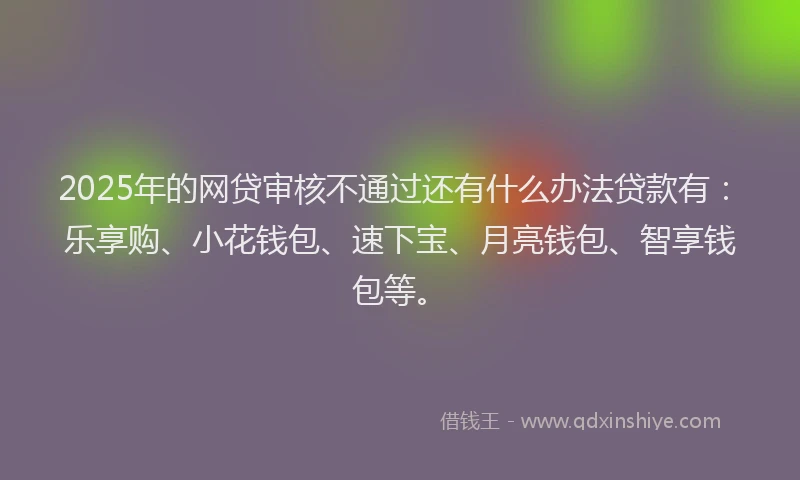 2025年的网贷审核不通过还有什么办法贷款有：乐享购、小花钱包、速下宝、月亮钱包、智享钱包等。