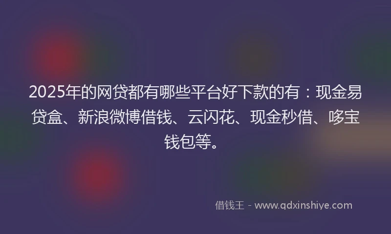 2025年的网贷都有哪些平台好下款的有：现金易贷盒、新浪微博借钱、云闪花、现金秒借、哆宝钱包等。