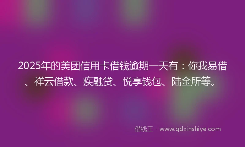 2025年的美团信用卡借钱逾期一天有：你我易借、祥云借款、疾融贷、悦享钱包、陆金所等。