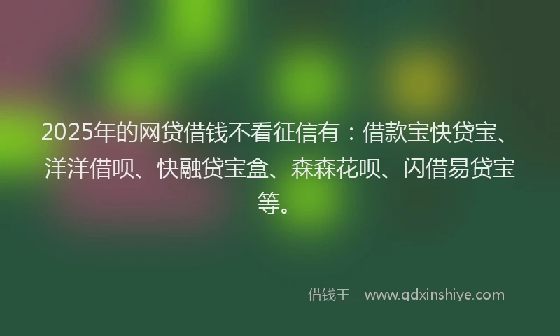 2025年的网贷借钱不看征信有：借款宝快贷宝、洋洋借呗、快融贷宝盒、森森花呗、闪借易贷宝等。