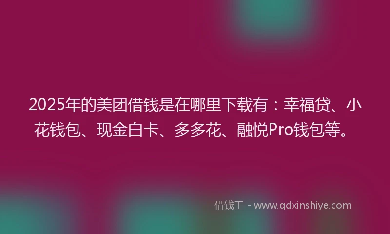 2025年的美团借钱是在哪里下载有：幸福贷、小花钱包、现金白卡、多多花、融悦Pro钱包等。