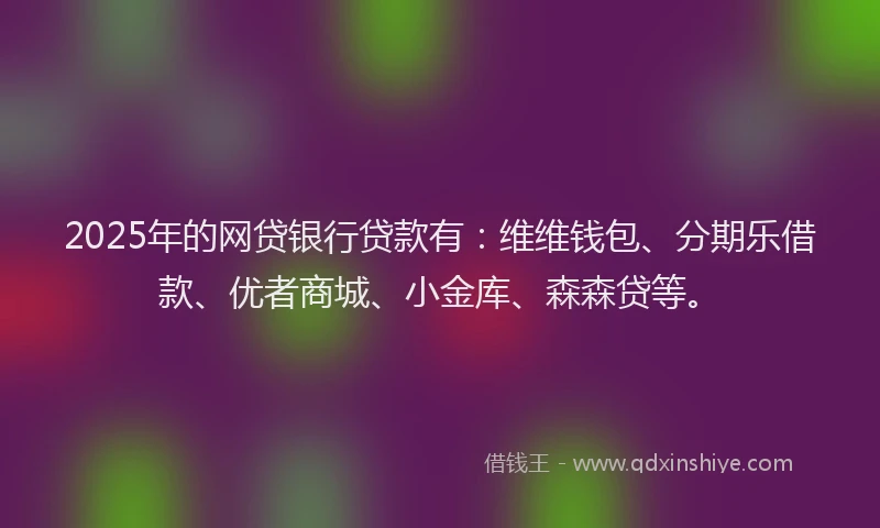 2025年的网贷银行贷款有：维维钱包、分期乐借款、优者商城、小金库、森森贷等。