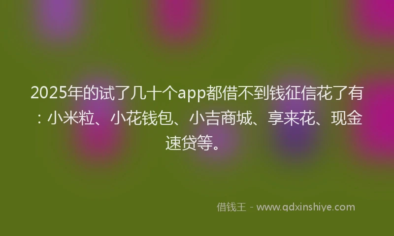 2025年的试了几十个app都借不到钱征信花了有：小米粒、小花钱包、小吉商城、享来花、现金速贷等。
