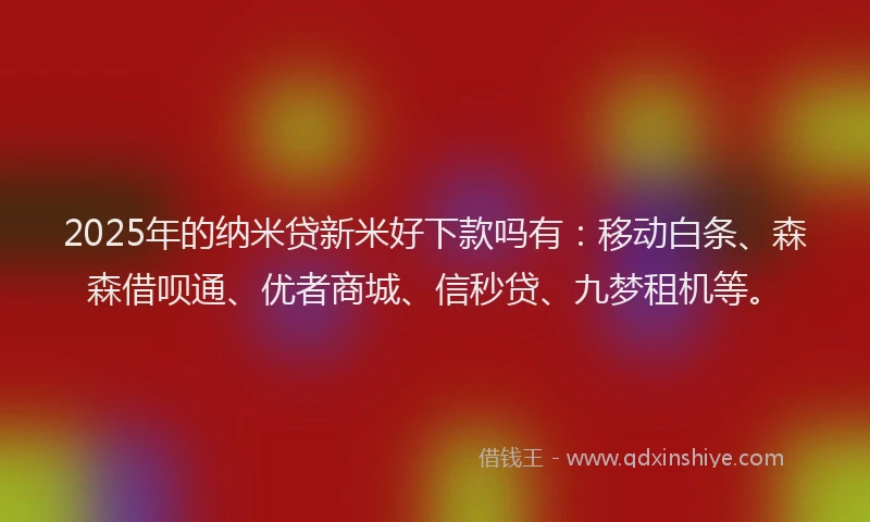 2025年的纳米贷新米好下款吗有：移动白条、森森借呗通、优者商城、信秒贷、九梦租机等。