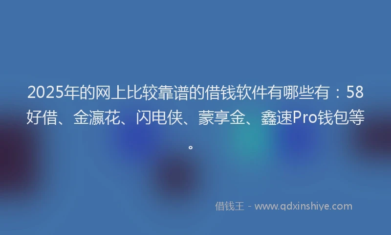 2025年的网上比较靠谱的借钱软件有哪些有：58好借、金瀛花、闪电侠、蒙享金、鑫速Pro钱包等。