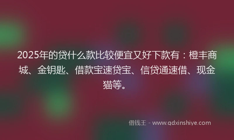 2025年的贷什么款比较便宜又好下款有：橙丰商城、金钥匙、借款宝速贷宝、信贷通速借、现金猫等。