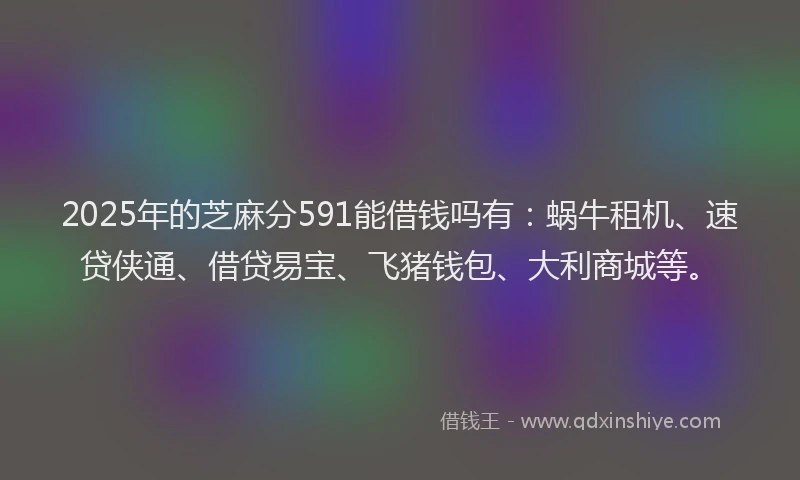 2025年的芝麻分591能借钱吗有:蜗牛租机、速贷侠通、借贷易宝、飞猪钱包、大利商城等。