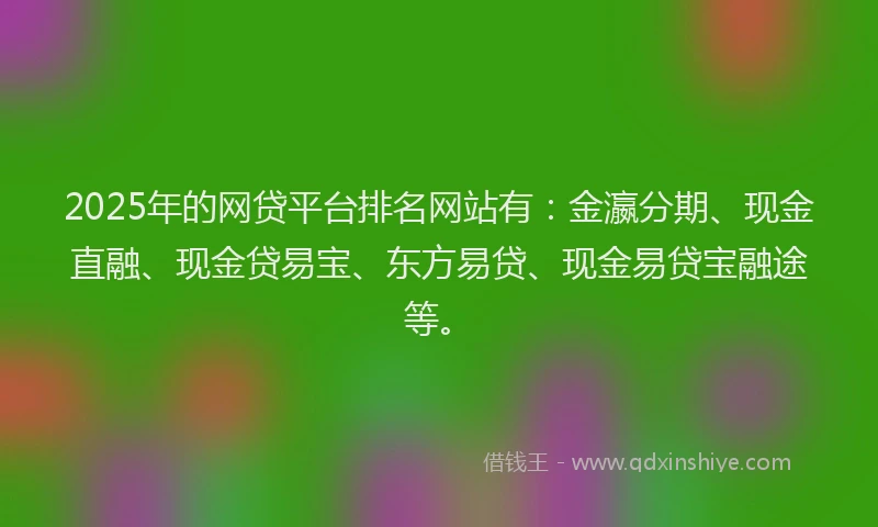 2025年的网贷平台排名网站有：金瀛分期、现金直融、现金贷易宝、东方易贷、现金易贷宝融途等。