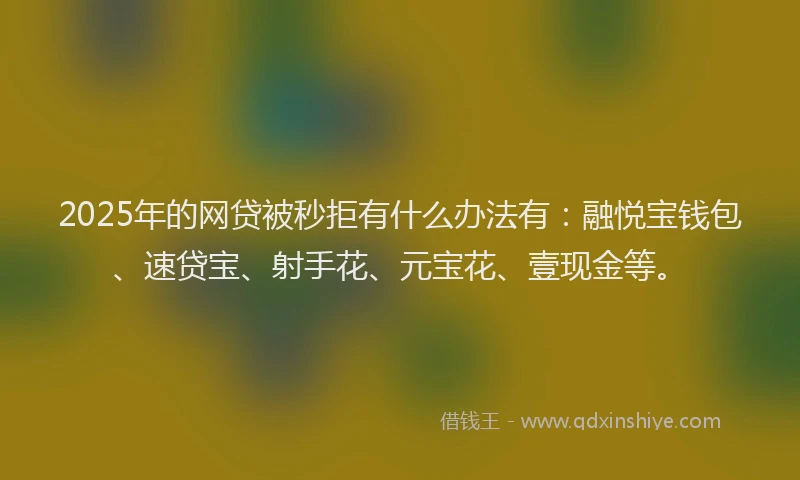2025年的网贷被秒拒有什么办法有：融悦宝钱包、速贷宝、射手花、元宝花、壹现金等。