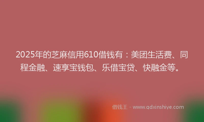 2025年的芝麻信用610借钱有：美团生活费、同程金融、速享宝钱包、乐借宝贷、快融金等。