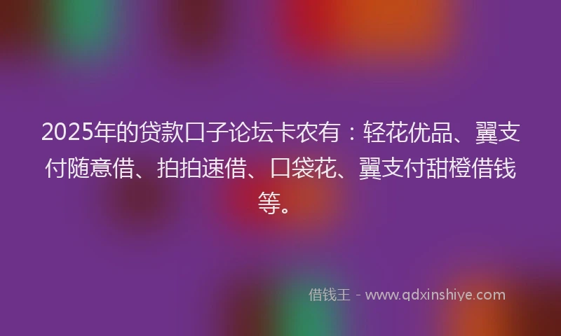 2025年的贷款口子论坛卡农有：轻花优品、翼支付随意借、拍拍速借、口袋花、翼支付甜橙借钱等。