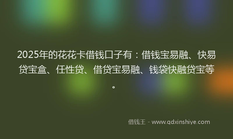 2025年的花花卡借钱口子有：借钱宝易融、快易贷宝盒、任性贷、借贷宝易融、钱袋快融贷宝等。
