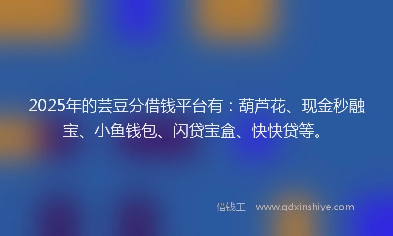 2025年的芸豆分借钱平台有：葫芦花、现金秒融宝、小鱼钱包、闪贷宝盒、快快贷等。