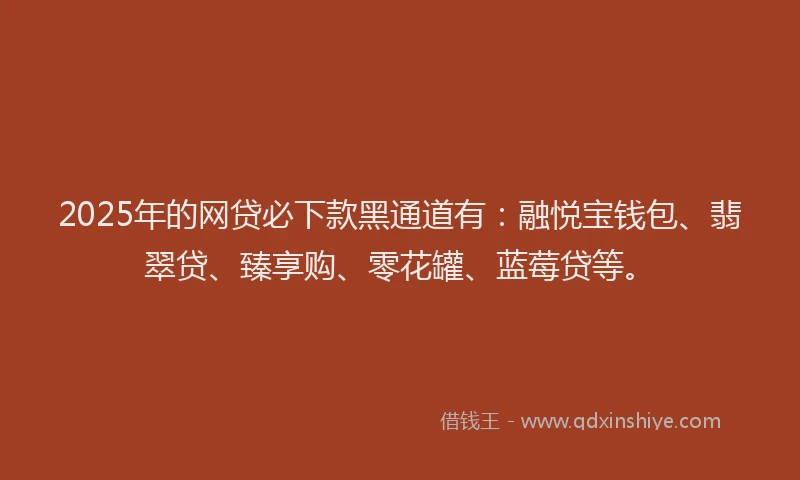 2025年的网贷必下款黑通道有：融悦宝钱包、翡翠贷、臻享购、零花罐、蓝莓贷等。
